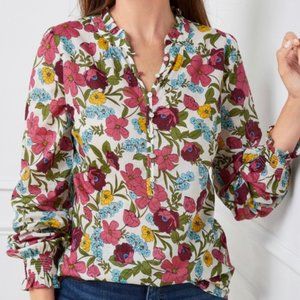 TALBOTS Ruffle Trim Popover-Glass Floral-Sz Large (NWT)